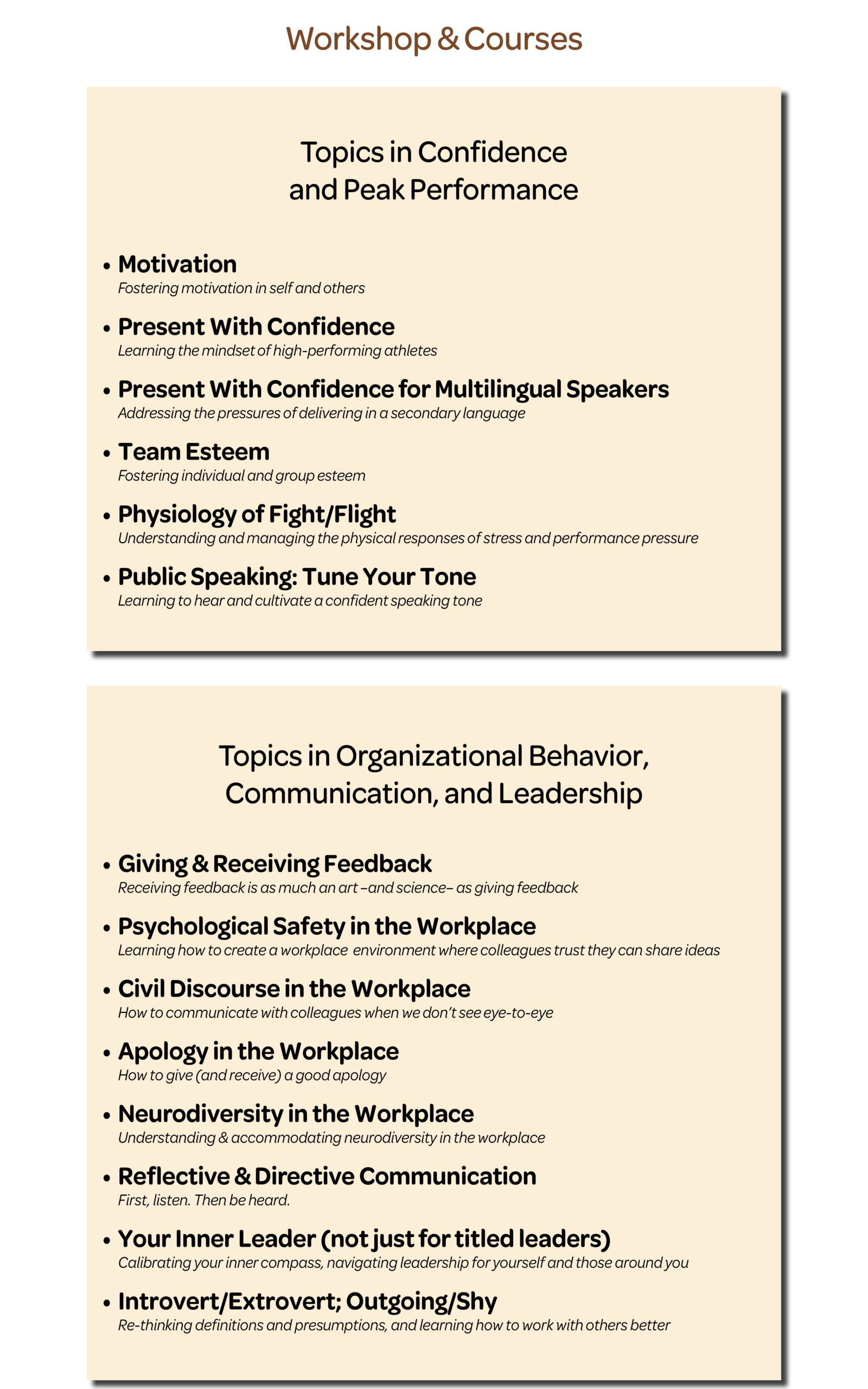 Workshop and Course Titles List